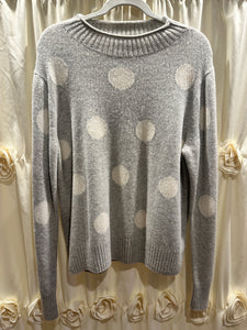 J.CREW ALWAYS GRAY W/WHT POLKA DOT MERINO SWEATER