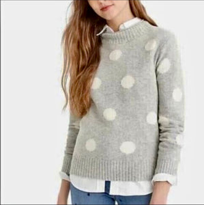 J.CREW ALWAYS GRAY W/WHT POLKA DOT MERINO SWEATER