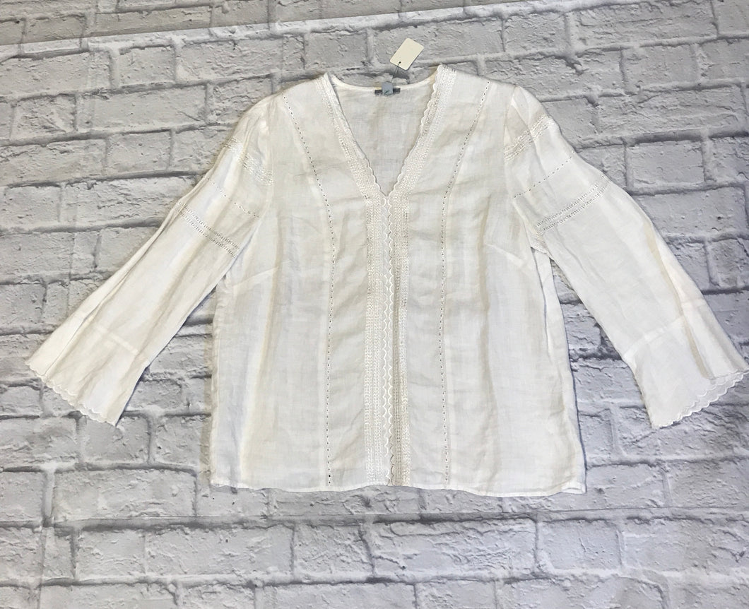 JIGSAW WHITE EMBROIDERED LINEN BLOUSE