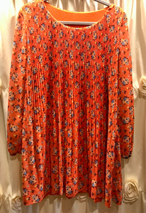 ORANGE PLEATED SKULL FLORAL BLOUSE