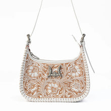 Load image into Gallery viewer, LUXE LOYAL WEST HAND-TOOLED LEATHER &amp; CALF-SKIN PURSE IN IVORY DUST
